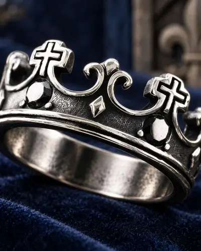 Anneau Couronne Croix et Fleur de Lys
